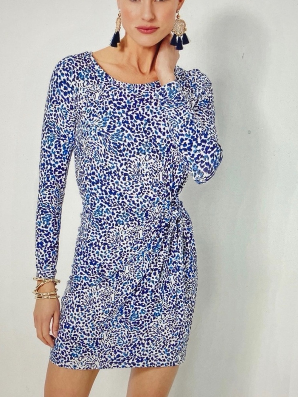 Lilly Pulitzer Bryson Dress in Resort White Blue Leopard